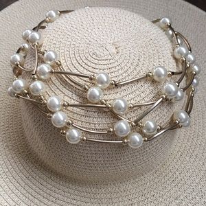 Gold Faux Pearl Multi-Strand Statement Necklace